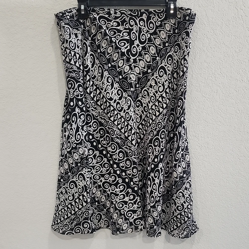 Norton McNaughton Flowy Black White A-Line Boho Geometric Skirt Flowy 10
